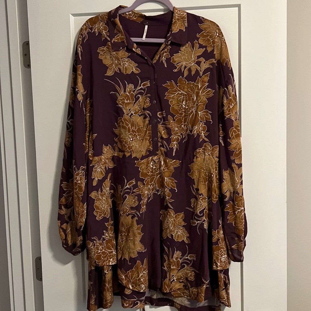 Free People Purple and Gold Floral Dress